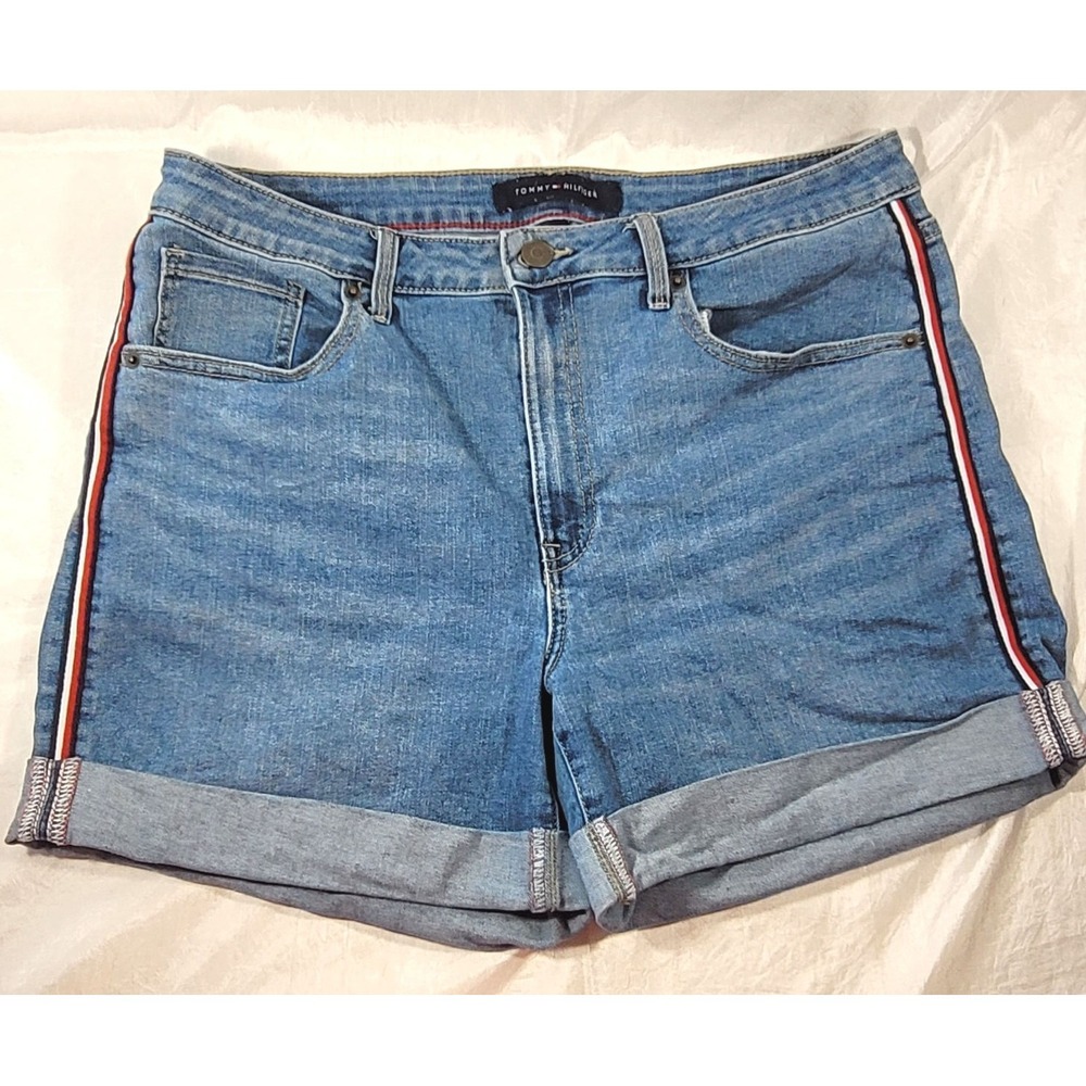 Tommy Hilfiger Women's Greenwich Medium Wash Mid Rise Cuff Jean Shorts - Sz 12